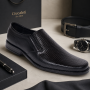 Pantofi bărbați negri din piele naturală slip-on cu textură fină PB2265ELN